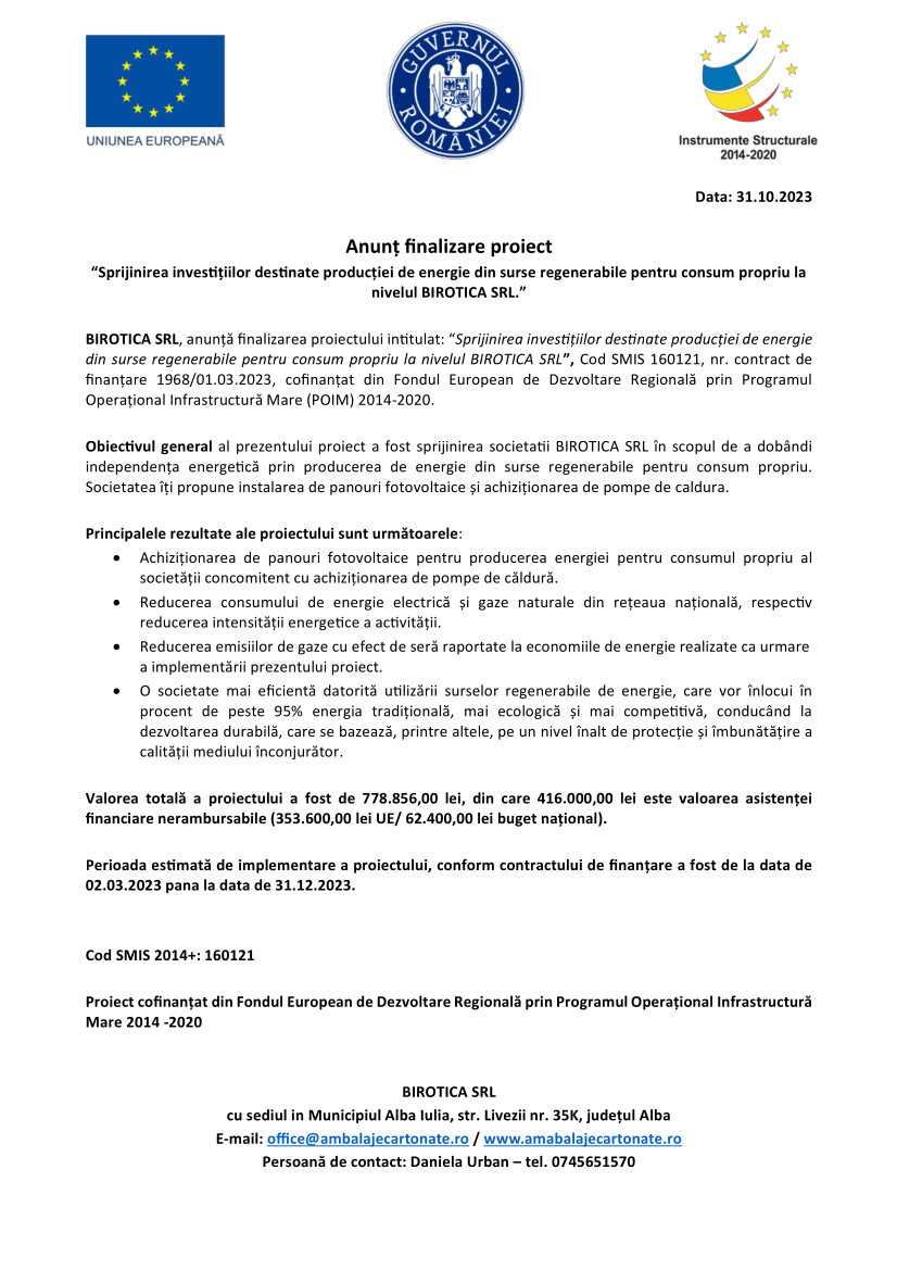 Anunt finalizare proiect POIM