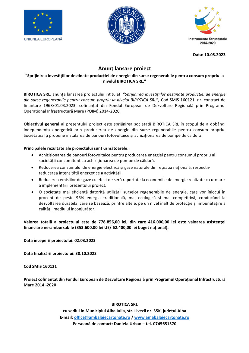 Anunt lansare proiect POIM